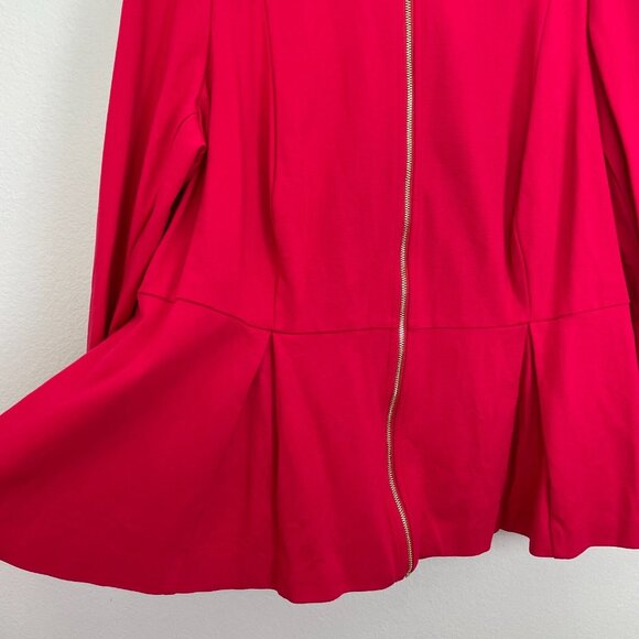 Lane Bryant Womens Plus 26 Red Zip Up Stretch Jacket Peplum Long Sleeve - Picture 5 of 9